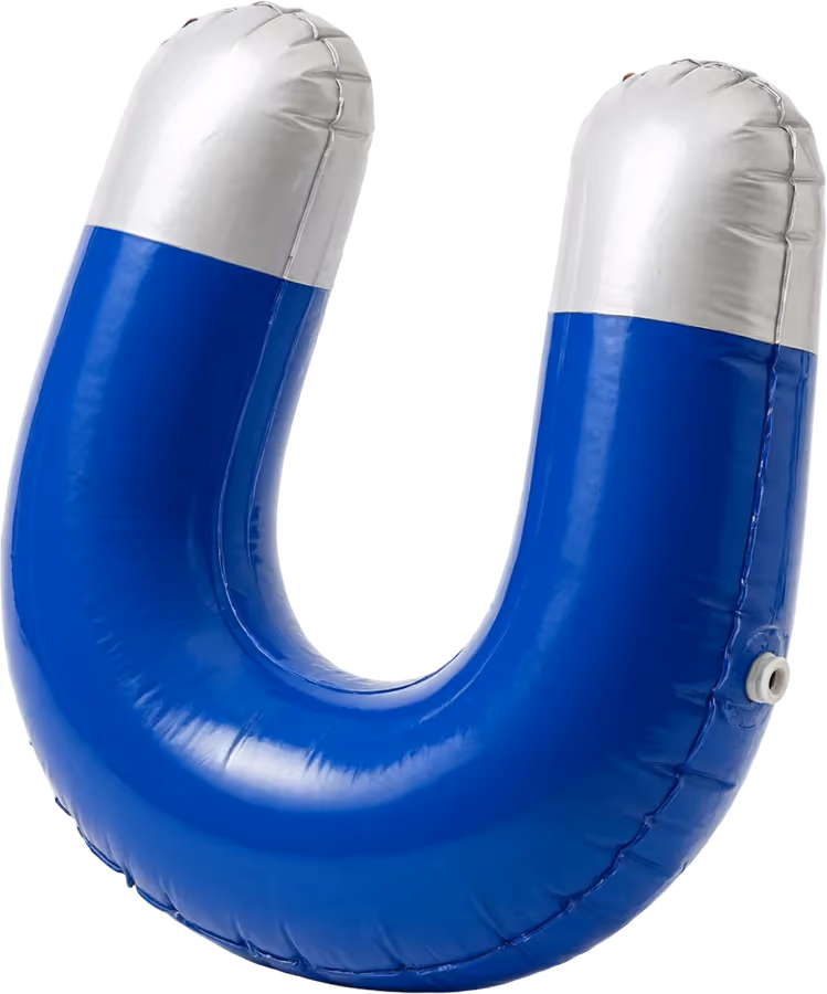 Inflatable blue horseshoe magnet, the Debound symbol for sales automation