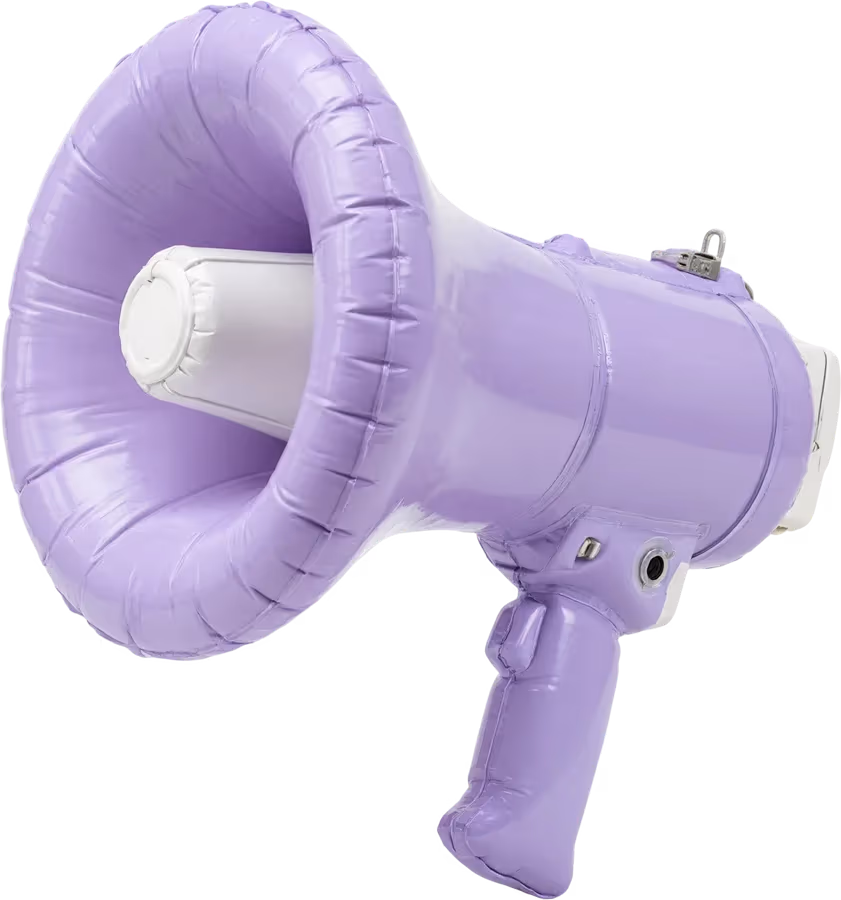 Inflatable lilac megaphone, the Debound symbol for marketing automation